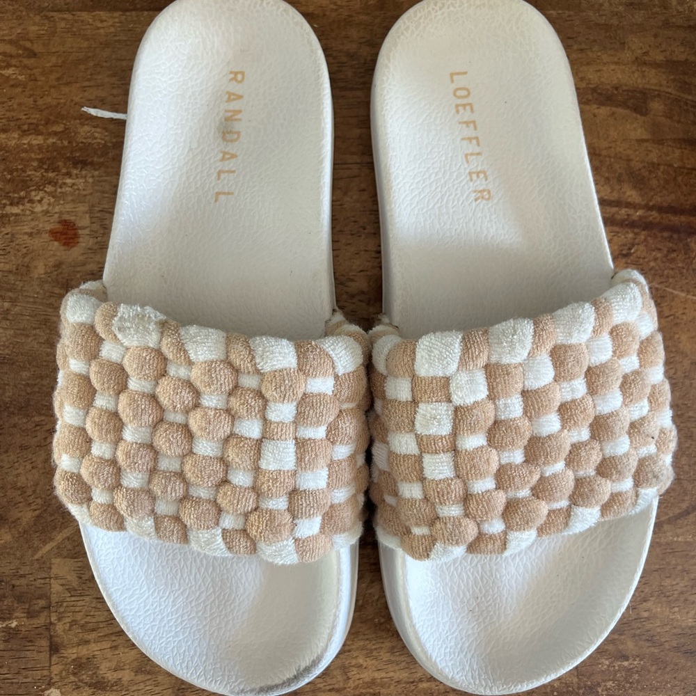 Loeffler Randall Women's Terry White and Tan Pool Slide Sandals
